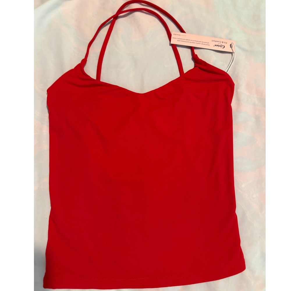 Qinsen Red Strappy Open Back Camisole Top XS V-Neck Stretch Tank NWT